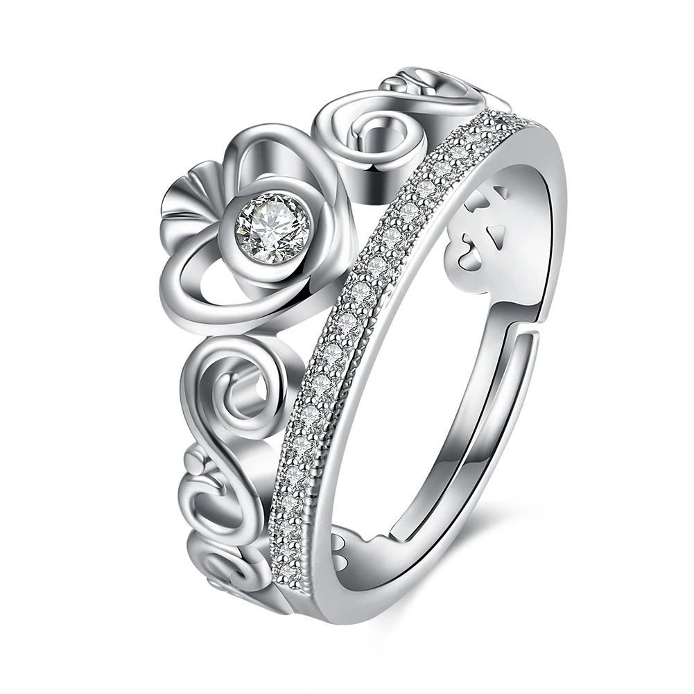 

INALIS 2018 Hot Heart Shape Crown with Zircon Stone Open Rings Adjustable Rings Female Engagement Anniversary Jewelry