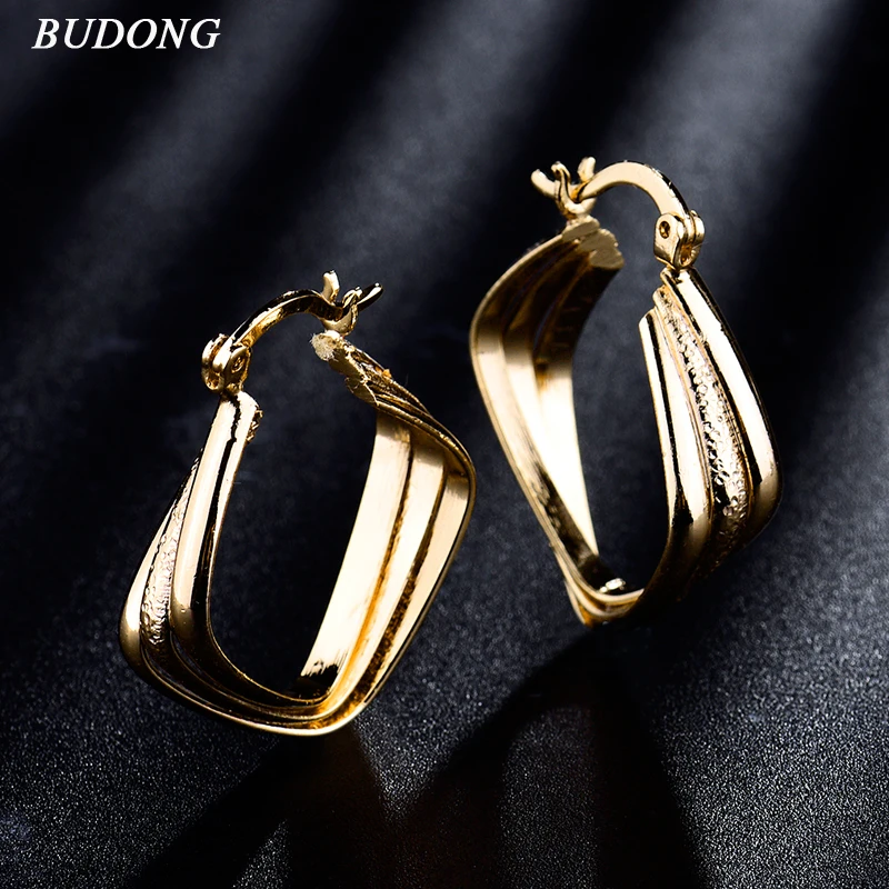 

BUDONG Fashion Twisted Big Hoop Earrings for Women Gold Color Cute Infinity Earring Casual Party Wedding Jewelry XUE404