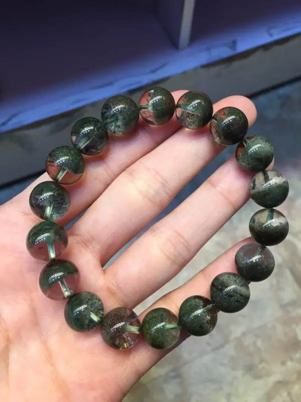 

100% 12mm Natural Green Phantom Quartz Crystal Bracelet For Woman and Man Round Beads Stretch Bracelet AAAAA Drop Shipping