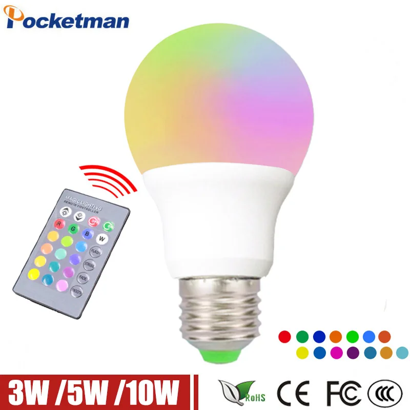 

RGB Led Lamp E27 10W 5W 3W 220V E27 LED RGB Light Bulb Lampada LED RGB Light E27 LED Lights Changeable IR Remote Controller