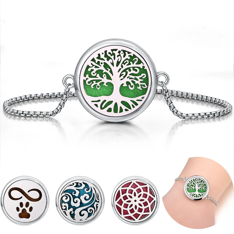

Tree of Life Aromatherapy Bracelet Essential Oils Diffuser Perfume Adjustable Locket Bracelet Stainless Steel Jewelry