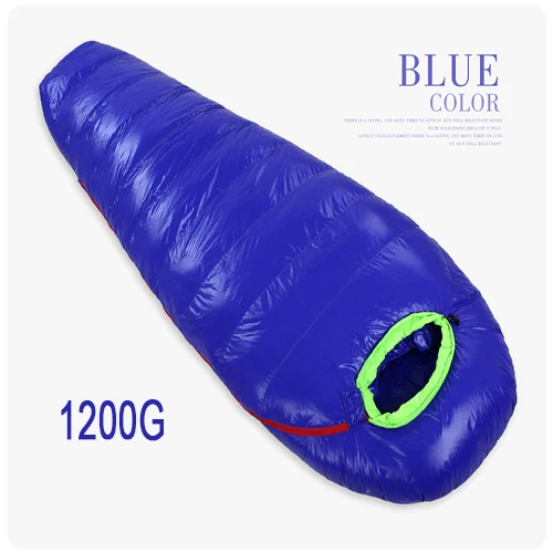 FLYLITTE Кемпинг Сверхлегкий спальные мешки мумия Тип утка вниз сплайсинга двойной взрослый 3 сезона вниз спальный мешок Открытый Инструменты - Цвет: Blue 1200g