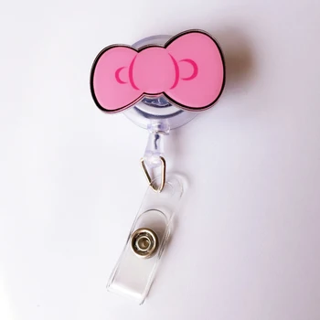 

New Arrival 1pcs Cute Bow Retractable Reel Pull ID Card Badge Holder With Belt Clip School Office Company Supplies