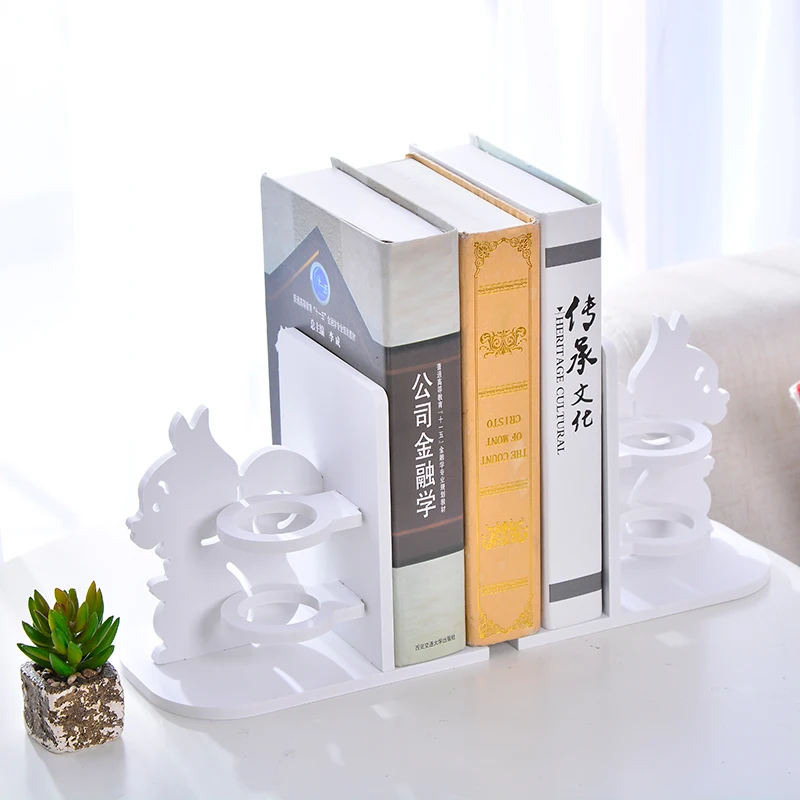 

Creative 1 pair wooden bookends with pen holder kawaii bookshelf retractable bookstore shelves book office stationery supplies