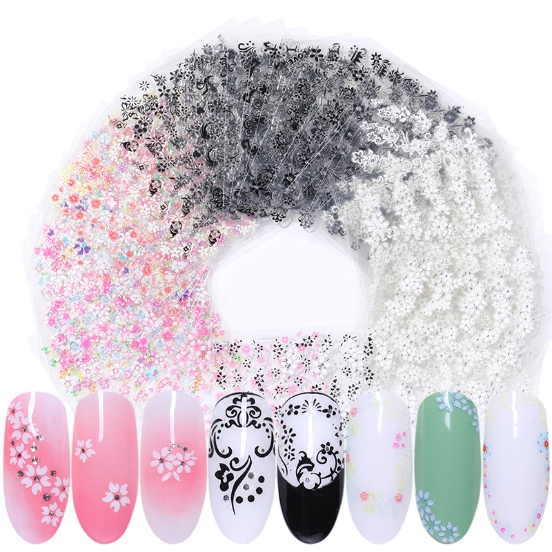 

Mixed Pattern 3D Nail Stickers Flowers Nail Art Decals Adhesive Black White Nail Transfer Stickers Accessories Decors DIY Tips