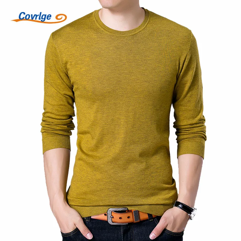 Covrlge Fashion Solid Men's Sweater 2019 Autumn New O-neck Black Sweater Mens Jumpers Male Pollover Knitted Polo Shirt MZL001