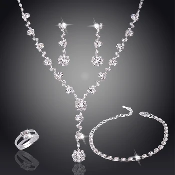 

Multi Style Silver Plated Bridal Jewelry Sets For Women Accessories Cubic Zircon Crystal Rhinestone Necklace Earring Jewelry Set
