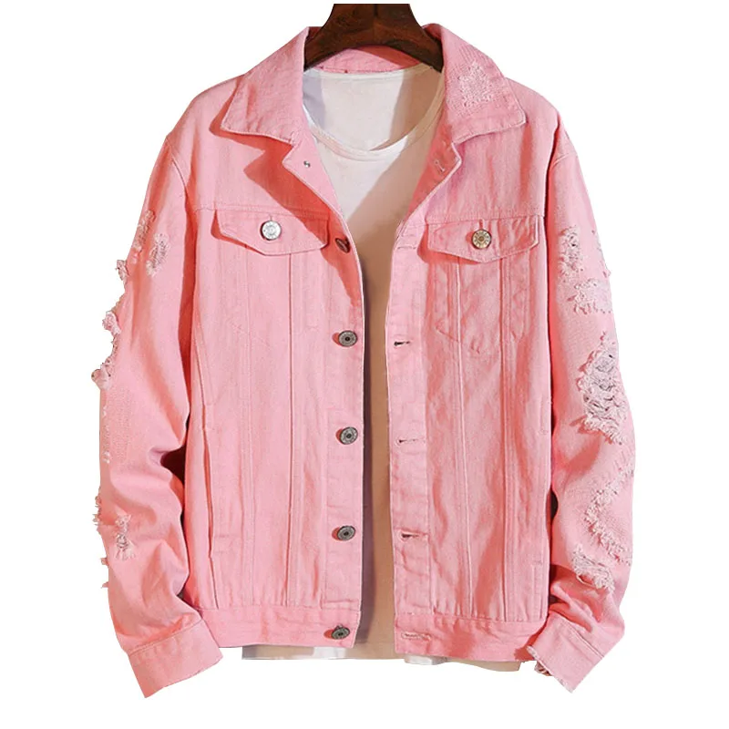 Very best  Plus Size Loose Ripped Black Denim Jacket Women 4Xl 5Xl Spring Streetwear Pink Red Basic Lover'S Je