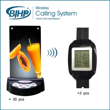 

Long Range Restaurant Wireless Table Call System (30 Menu Holder Button and 3 Watch Pagers)