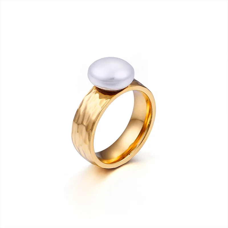 

New Gold silver black color stainless steel Women Mens pearl bead Party Gift Rings wedding Jewelry Anillo mujer