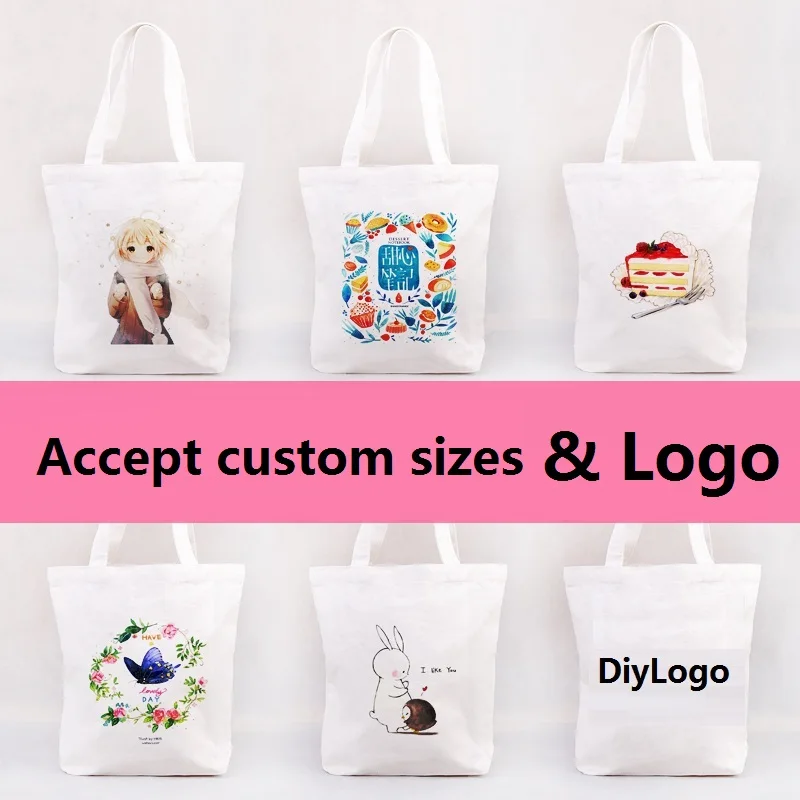 

[wanben] 1pcs canvas tote bag custom green cotton bag bundle mouth printed logo