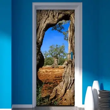 

Creative 3D Door Sticker Tree Hole Landscape DIY Home Decor Decals Wallpaper Waterproof Mural For Bedroom Door Renovation