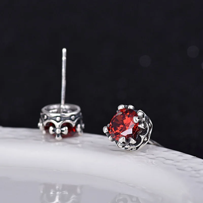 S925 Стерлинговое серебро ювелирные изделия с красным и черным гранатом Простые ретро Модные женские серьги из стерлингового серебра - Окраска металла: see chart