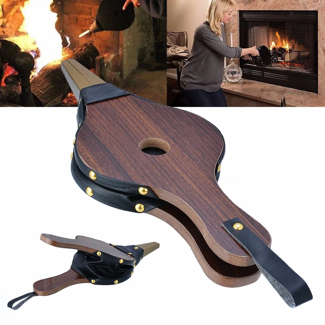 Wooden Mini Hand Bellows Vintage Brown Fireplace Blower Traditional Stove Fire Lighter Fan for Home DIY Fireside Accessory