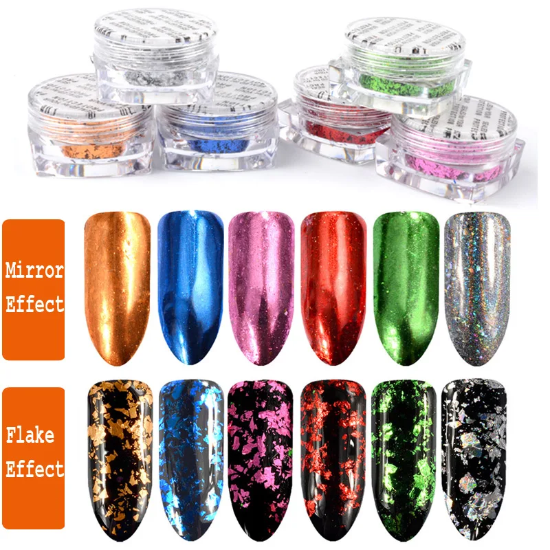 

0.2g/box 6 Colors Nail Glitter Aluminum Flakes Mirror Effect Nail Powders Irregular Sequins Chrome Pigments Nail Art Decorations