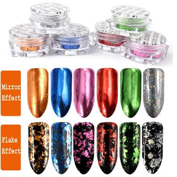 

0.2g/box 6 Colors Nail Glitter Aluminum Flakes Mirror Effect Nail Powders Irregular Sequins Chrome Pigments Nail Art Decorations