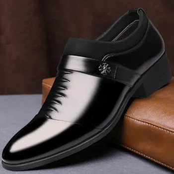 

OSCO New Fashion Pointed Toe Men's Leather Business Shoes Man Wedding Party Flats Mens S-On Dress Office Oxfords