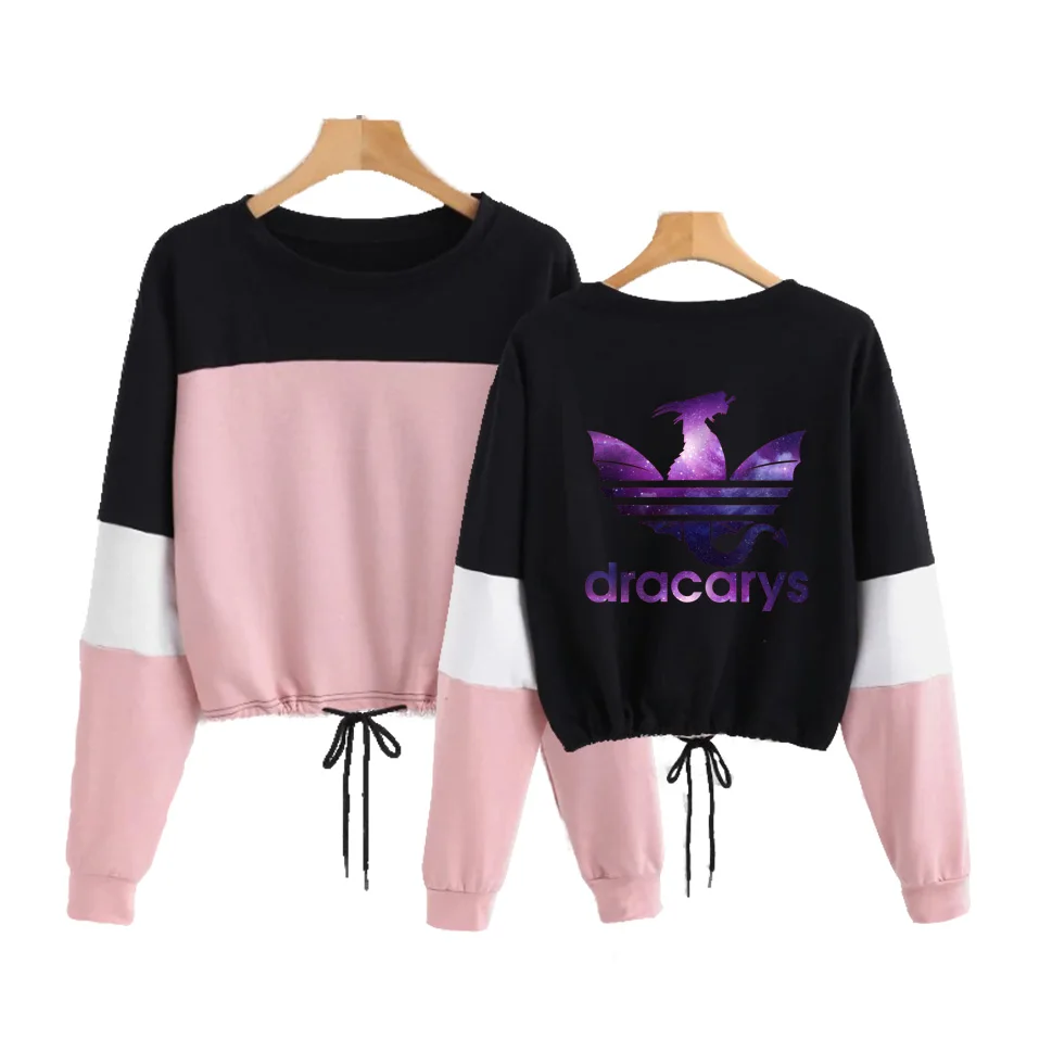 Drop shopping 2019 NEW Dracarys Game Of Thrones Round Neck CONTRAST COLOR Long Sleeve Rope Sweatshirt Women Sweatshirts Crop Top Drop shopping 2019 NEW Dracarys Game Of Thrones Round Neck CONTRAST COLOR Long Sleeve Rope Sweatshirt Women Sweatshirts Crop Top