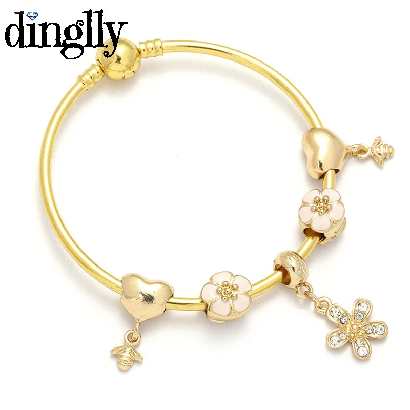 DINGLLY мультфильм Пара висячие Pulsera Шарм браслет с медведем Тигр бусины модные бренды браслеты с медведями браслет для женщин - Окраска металла: DSZ065