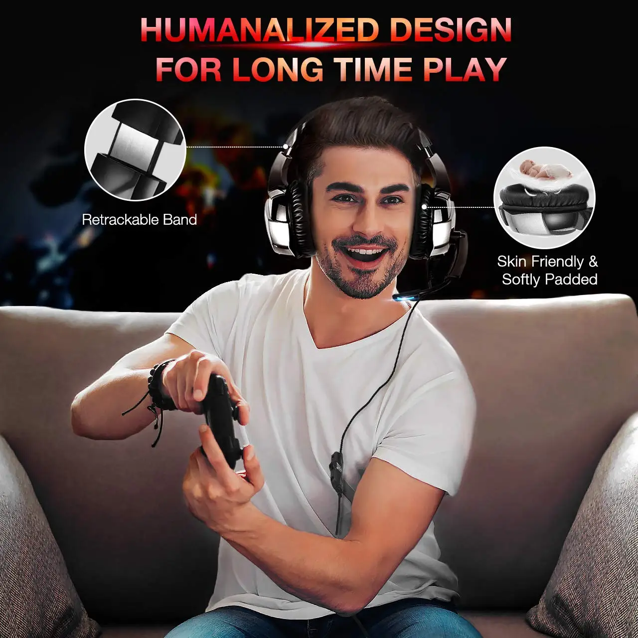 Gaming Headset for Xbox One Upgrade Headset with Noise Canceling Mic&7.1 Surround Bass, Gaming Headphones with LED Light