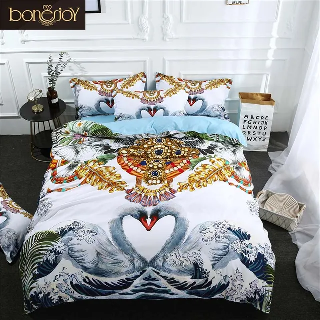 Special Offers Bonenjoy Swan Bed Set Double Size Digital Printing jogo de cama Duvet Cover Set Bed Sheet with Pillowcase King Size Bedding Set  Special Offers Bonenjoy Swan Bed Set Double Size Digital Printing jogo de cama Duvet Cover Set Bed Sheet with Pillowcase King Size Bedding Set