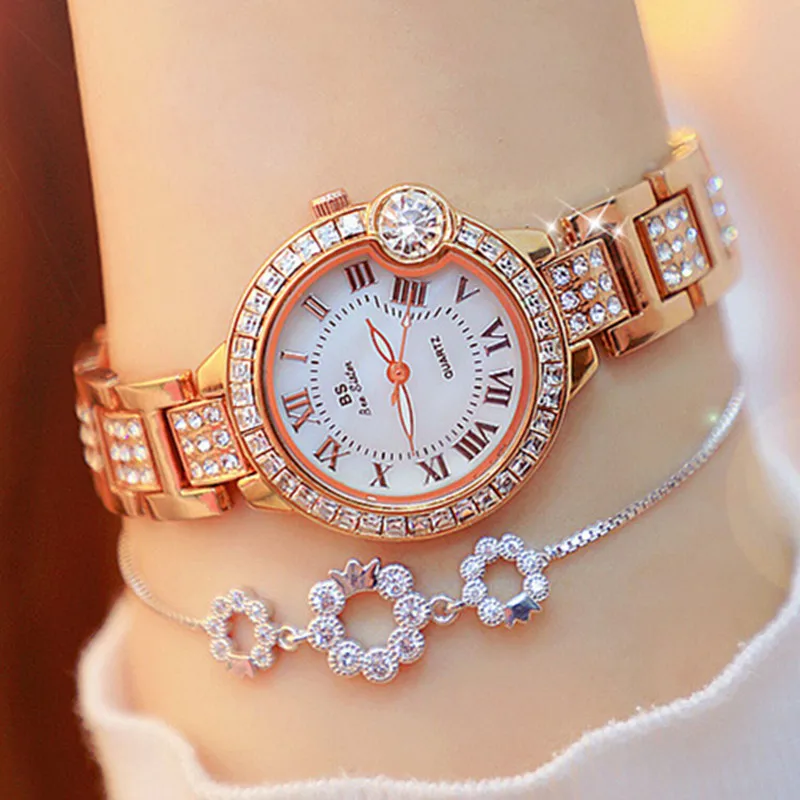 

New Hot Sale Watch High-end Linked List Metal Roman Numerals Rhinestone Strap Ladies Watch Fashion Casual Chronograph Watch