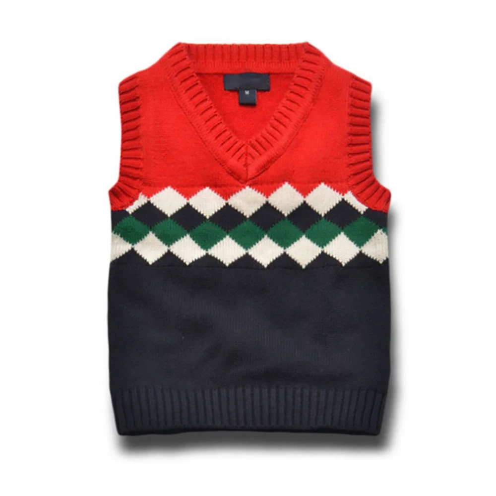 

YY-B859 Autumn Winter Kids Geometric Patterns Sweater Vest Boys Girls Sweater Kids Knitted Pullovers Vest Kids 2-8T Warm Sweater