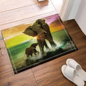

The elephant mother and child river at dusk Bath Rugs, Non-Slip Rectangle Floor Entryways Outdoor Indoor Front Door Mat