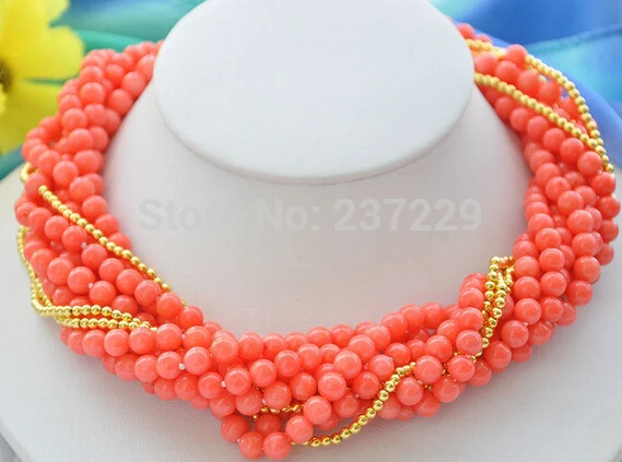 

DD Wholesale XSZ2014 ^10strands natural 6mm pink coral bead NECKLACE 18inch
