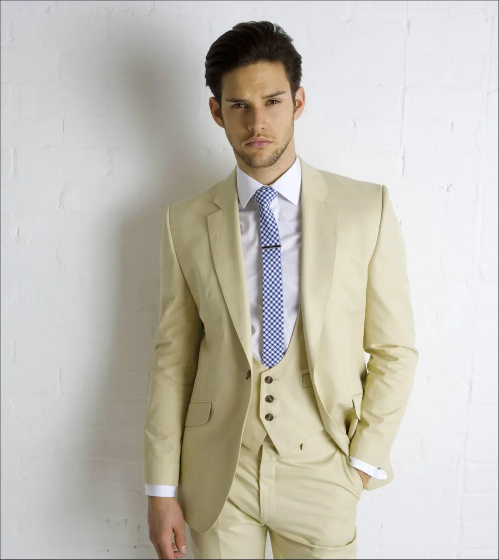 Beige Wedding Suits For Men Notched Lapel Formal Grooms Tuxedos Men ...