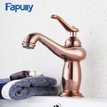 

Fapully Bathroom Basin Faucet Rose Gold Single Handle Aladdin Lamp Shape Single Hole Sink Mixer Tap