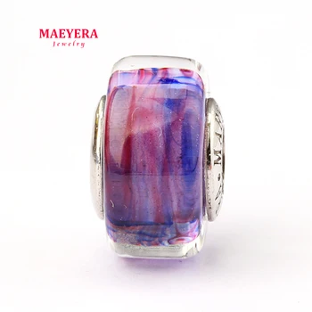

MAEYERA Authentic 925 Sterling Silver Lampwork Beads Barrel Beads Murano Glass Beads Fit European Charm Bracelet 920297