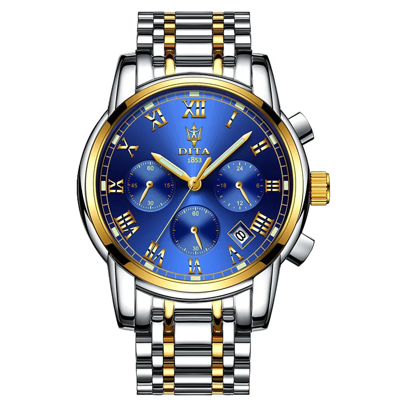Золотые часы из нержавеющей стали с хронографом, спортивные кварцевые часы для фитнеса, мужские часы - Цвет: BK004
