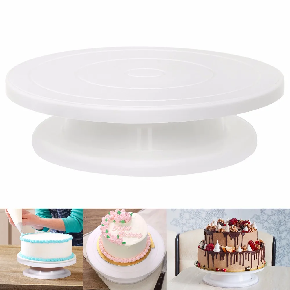 

28cm Plastic Cake Turntable 360 Rotating Cake Decorating Anti-Slip Round Cake Pans Cake Rotary Table