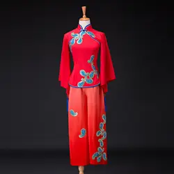 Красный Вышивка пайетки Китайская народная Танцы одежда ханьфу древний костюм вентилятор/drum/зонтик Танцы костюмы