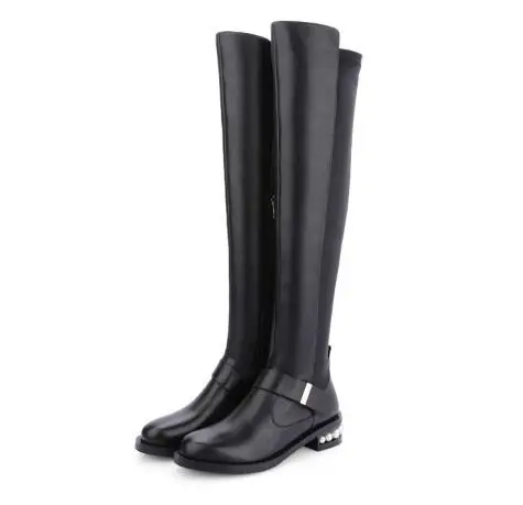 

Flat with women long boots Fashion solid color round toe chunky heel over-the-knee long boots for ladies Female dress shoes