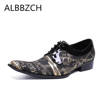 

Spring summer new mens printing leather wedding dress shoes men fashion derby square toe lace up business leisure party shoes 46