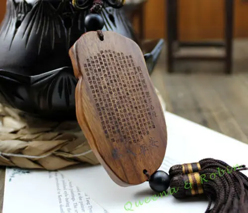 Wood Carving Chinese Knot Thousand Hand Kwan Yin Car Pendant Amulet Wooden Craft 