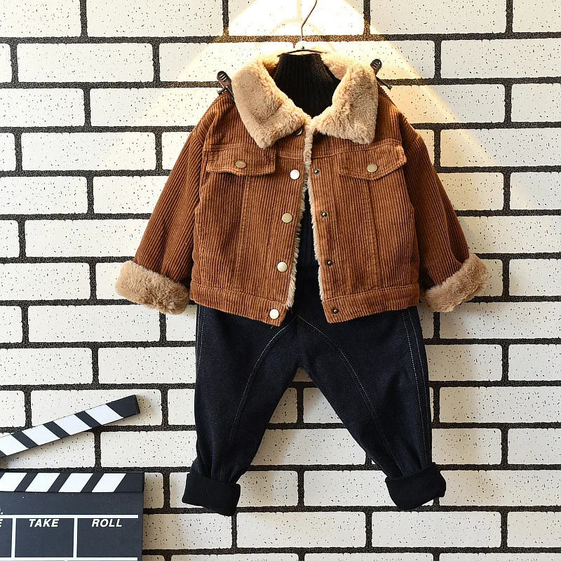 autumn children clothing fake fur collar baby boys clothes kids winter