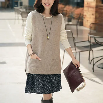 

Knitted O-Neck Women's Sleeveless Pullover Vest Back Cashmere Loose Pullovers Vests For Woman 2018 Spring Autumn Female Jumper