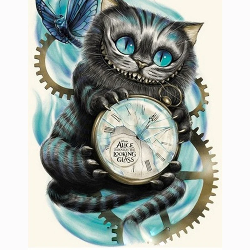 

5D DIY Full Square Diamond Painting Cross Stitch "Clock Cat" 3D Diamond Embroidery Rhinestone Mosaic Home Decor Gift
