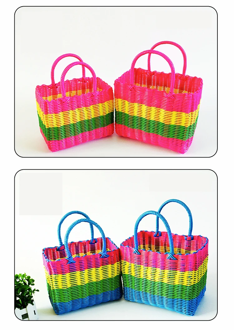 Handmade Woven Plastic Basket Bath Storage 4HQD (2)