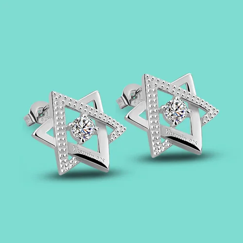 Женские серьги из стерлингового серебра 925 пробы модные стильные шестиконечные звезды с инкрустированным