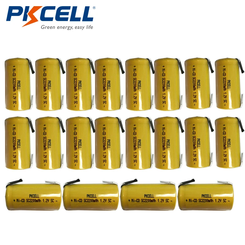 20 шт. PKCELL Sub C SC 1 2 V подлинные 2200mAH Ni Cd никель кадмиевые аккумуляторы 5C с вкладками| |