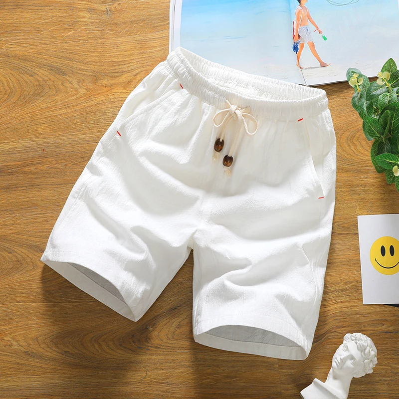 best casual shorts Summer Lovers Solid Casual Shorts Male Linen Knee Length Cotton Board Shorts Men Drawstring Thin Breathable Male Bermuda White casual shorts for men Casual Shorts