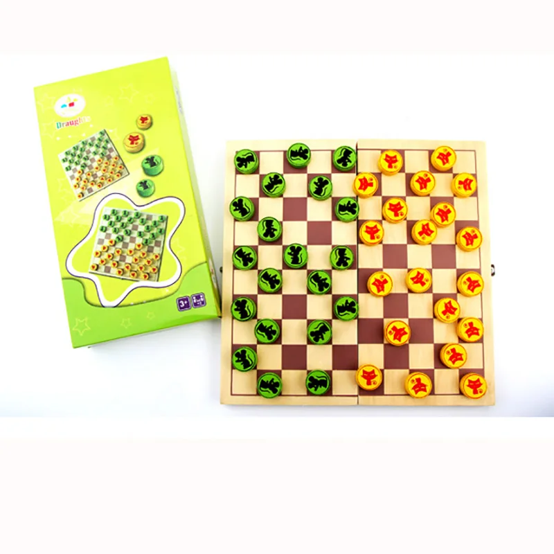 Международный шашки шахматы деревянная игра Материал решетки зеленый/желтый Chessman