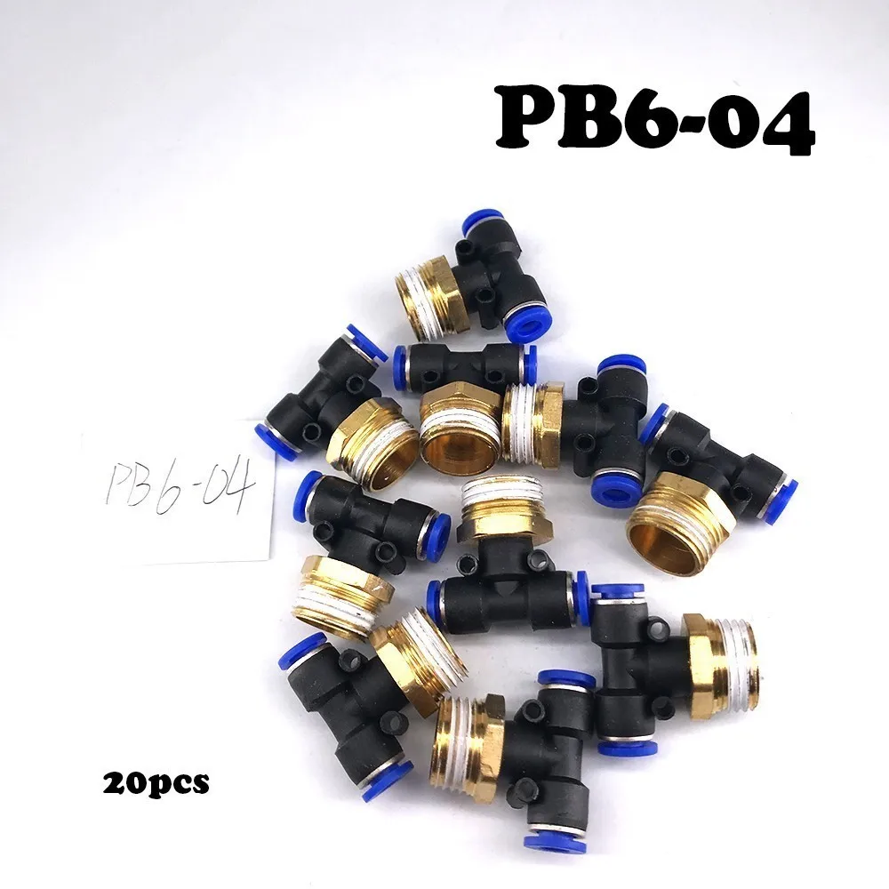 

PB6-04 20PCS/LOT pneumatic quick quick connector thread T type three links Quick quick insert pipe joint