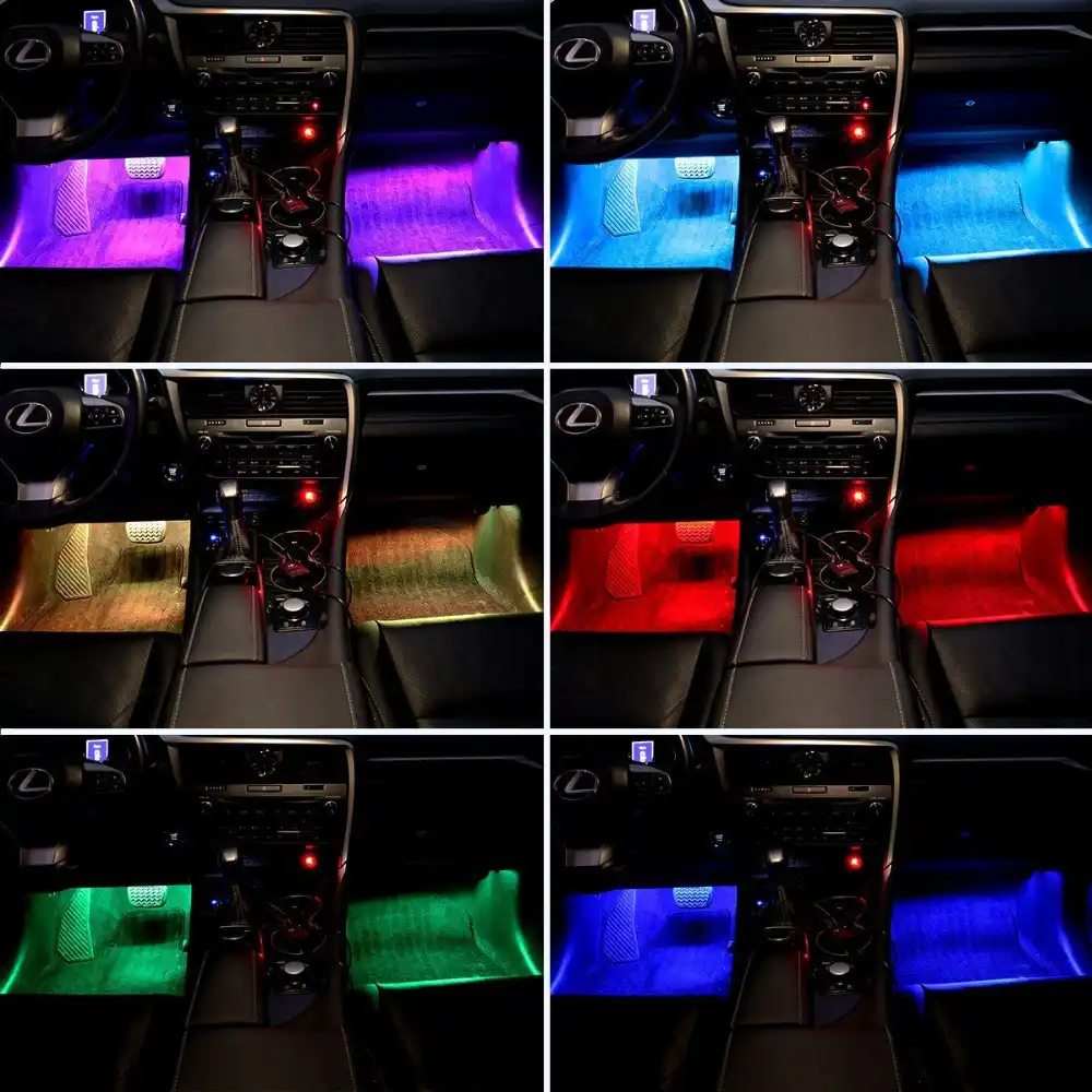 Car Led Strip Lights Aukora Bluetooth App Controller Interior Lights For Car 48 Leds Multi Color Music Car Strip Light