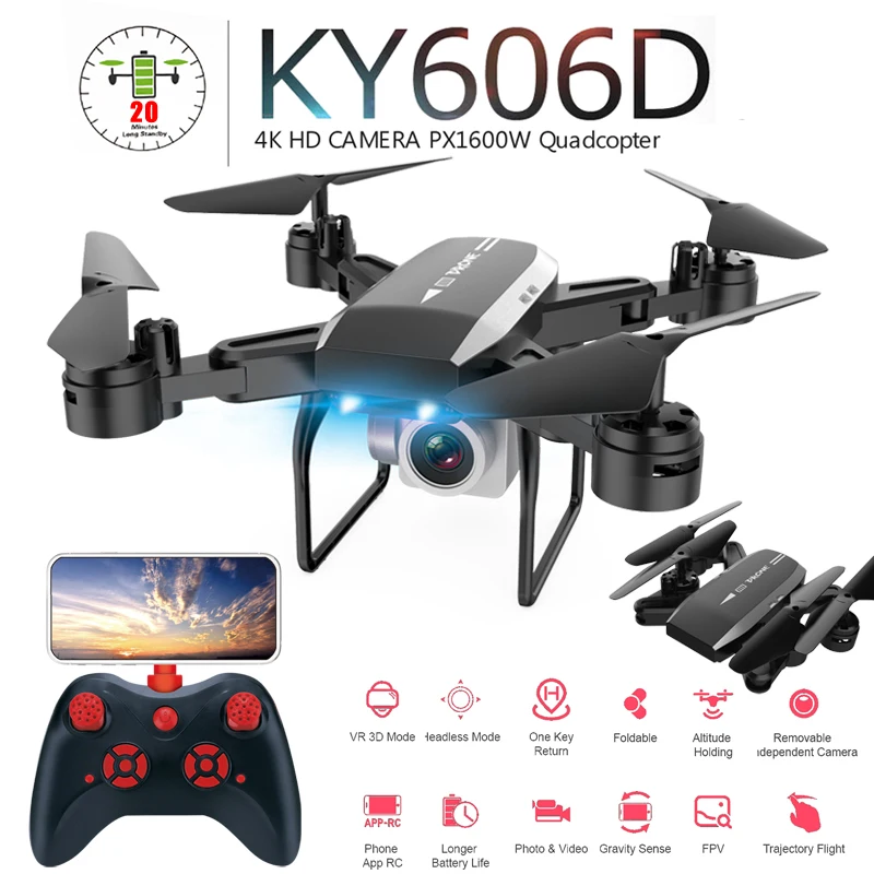 

KY606D Drone 4k HD Aerial Photography 1080p Four-axis aircraft 20 Minutes Flight air Pressure Hover a key take-off Rc Helicopter