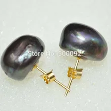 Барокко 10 пар 13-14 мм чёрный пресноводный жемчуг серьги-шпильки серебро пост